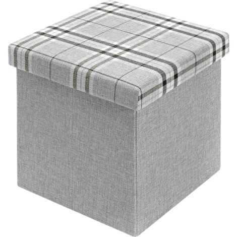 Pouf Contenitore Salvaspazio Portaoggetti Porta Scarpe Panca Sgabello A Pie Di Letto Quadrato Poggiapiedi Panchina Portata 150Kg TartanGrigio - Quadrato