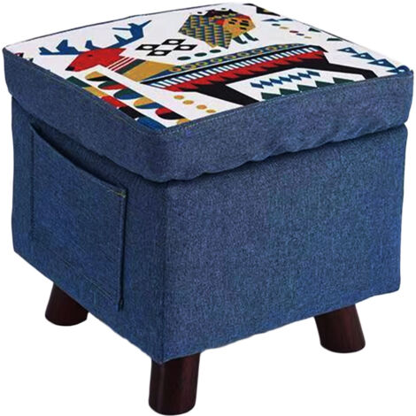 Pouf Contenitore Sgabello Multiuso in Tessuto Blu