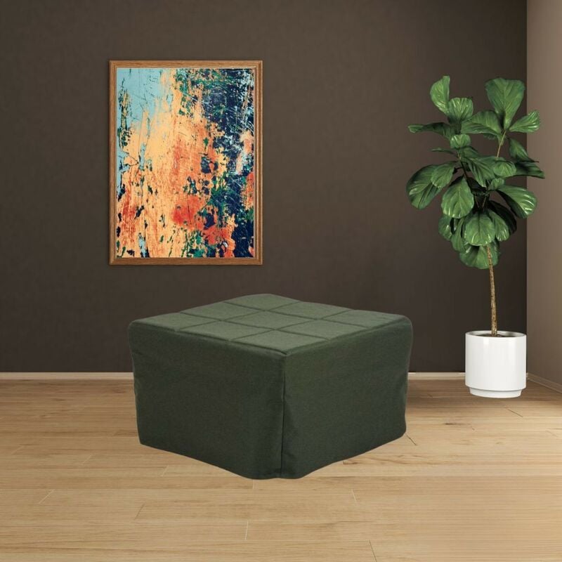 Toscohome - Pouf convertible en lit recouvert de tissu vert foncé - Vega