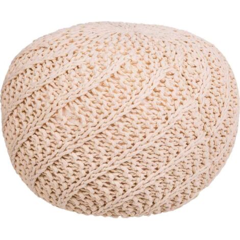 Pouf coton crème tressé confort pour salon ou chambre - crème naturel tressé