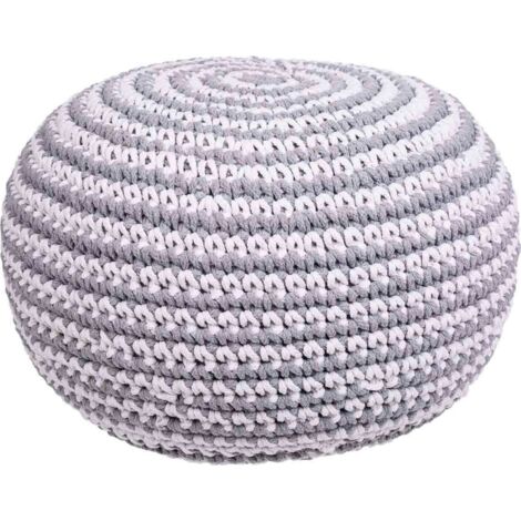 Pouf coton tressé blanc et gris style cosy salon - blanc tressé nuances de gris doux