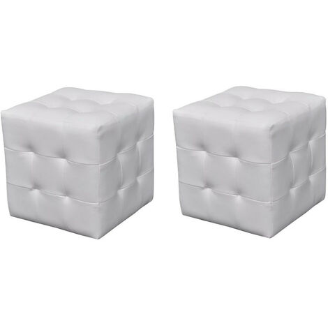 Pouf cube capitonné blanc (lot de 2)