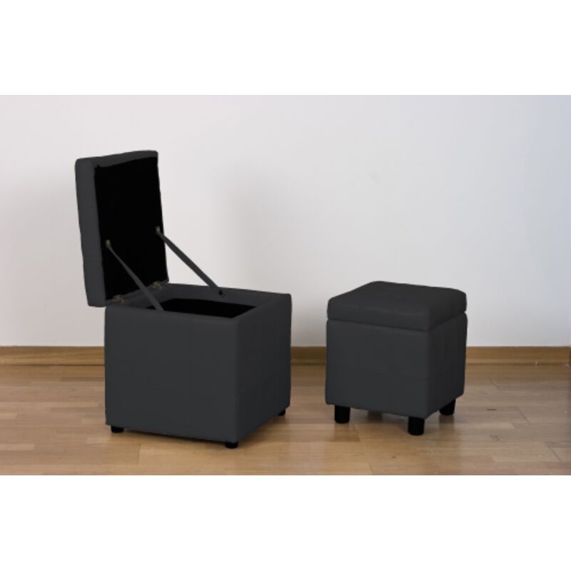 Pouf cube en deux parties de couleur grise recouvert de pu pour l'ameublement