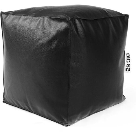 Pouf Cube Intérieur, Déhoussable, Salon, Chambre, Simili Cuir Noir BiG52