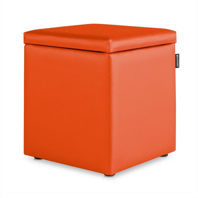 happers - pouf cube rangement similicuir orange 1 unité orange - orange