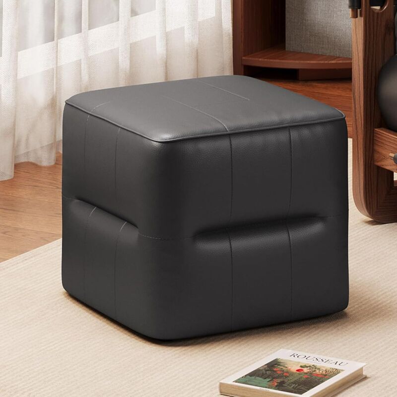 Pouf cube, siège ottoman, repose-pieds en cuir synthétique noir, tabouret de maquillage pour salon, chambre à coucher, chambre d'enfant, pouf de sol