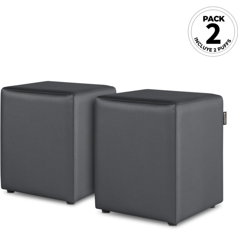 Pouf Cube Similicuir Gris PACK 2 UNITÉS Gris