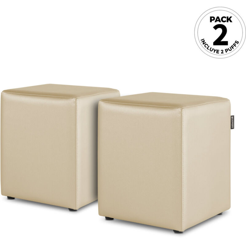 Happers - Pouf Cube Similicuir Écru pack 2 unités Écru
