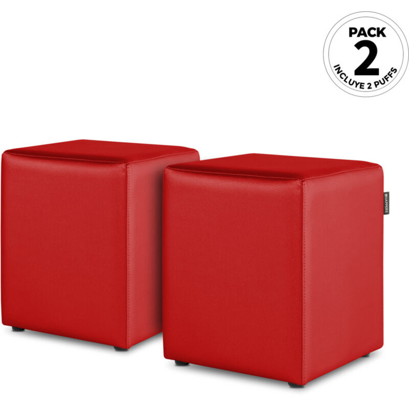 Happers - Pouf Cube Similicuir Rouge pack 2 unités rouge