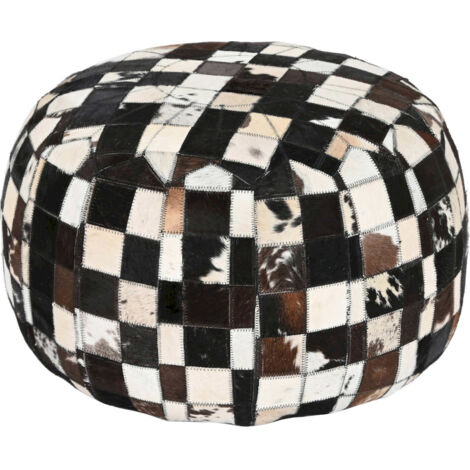 Pouf cuir haut de gamme confort élégance intérieure - Cuir marron aux nuances crème et noir