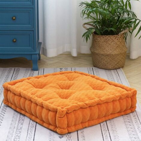 Pouf da pavimento, cuscino da meditazione in ciniglia spessa per divano e yoga, arancione, 48 x 48 x 10 cm