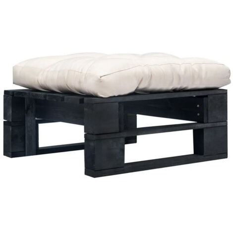 Pouf de jardin coussin beige et palette pin massif noir Farsa