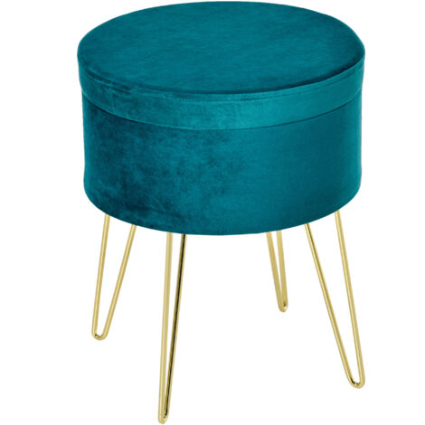 Pouf de rangement 2 en 1, tabouret ou table basse, en bois et velours vert