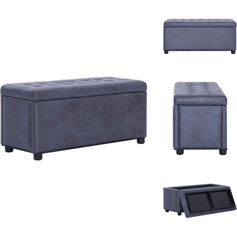 Vidaxl - Pouf de rangement 87,5 cm Gris Similicuir daim - Pouf De Rangement - Pouf Coffre - Banc Avec Rangement - Meuble Multifonction - Décoration