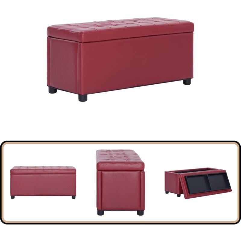 Vidaxl - Pouf de rangement 87,5 cm Rouge bordeaux Similicuir - Pouf De Rangement - Pouf Coffre - Banc Avec Rangement - Meuble De Salon - Décoration