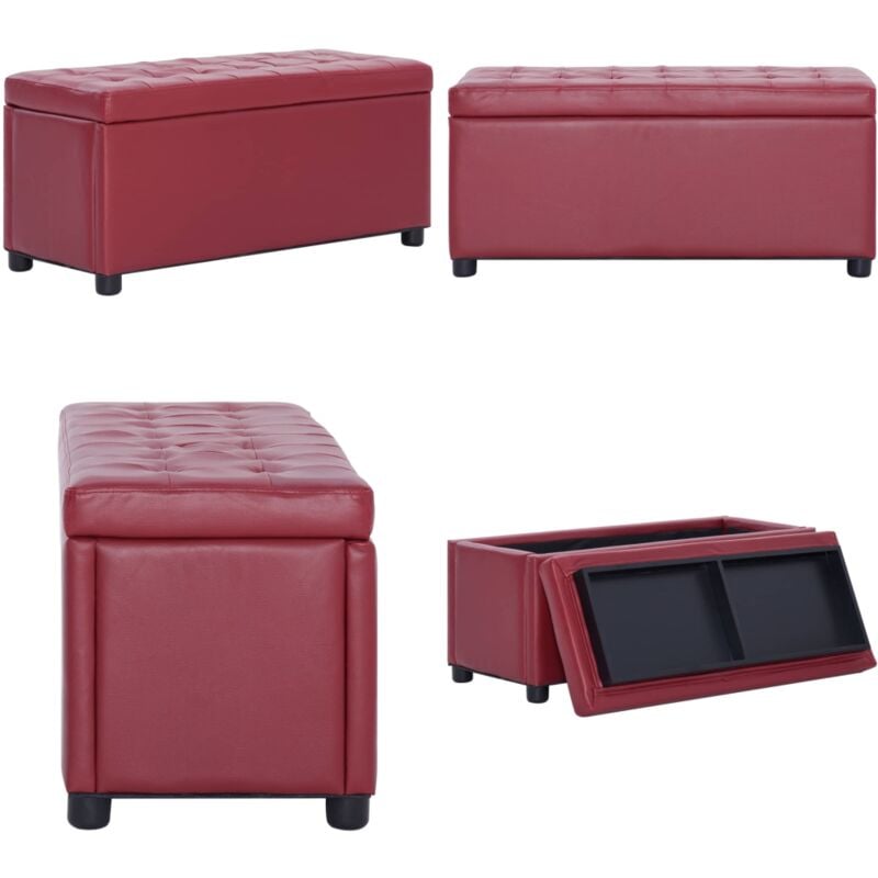 Pouf de rangement 87,5 cm Rouge bordeaux Similicuir - Pouf De Rangement - Pouf Coffre - Banc Avec Rangement - Meuble De Salon - Décoration Intérieure