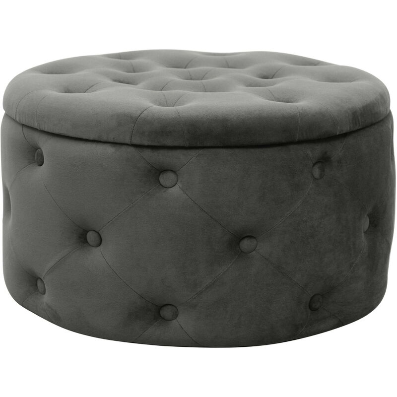 Pouf de Rangement avec Couvercle matelassé Akord alia velour colour Gris Graphite hauteur 30 cm