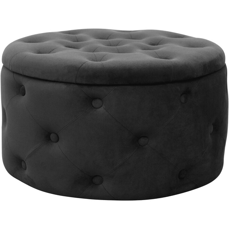 Pouf de Rangement avec Couvercle matelassé Akord alia velour colour Noir hauteur 30 cm