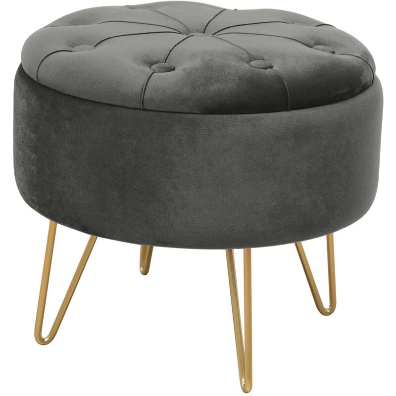 Pouf de Rangement avec Couvercle matelassé Akord caro velour colour Gris Graphite hauteur 33 cm