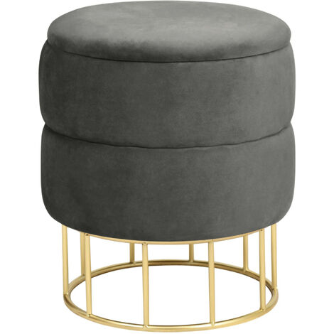 Pouf de Rangement avec Couvercle matelassé AKORD ELZA velour colour Gris Graphite hauteur 42 cm