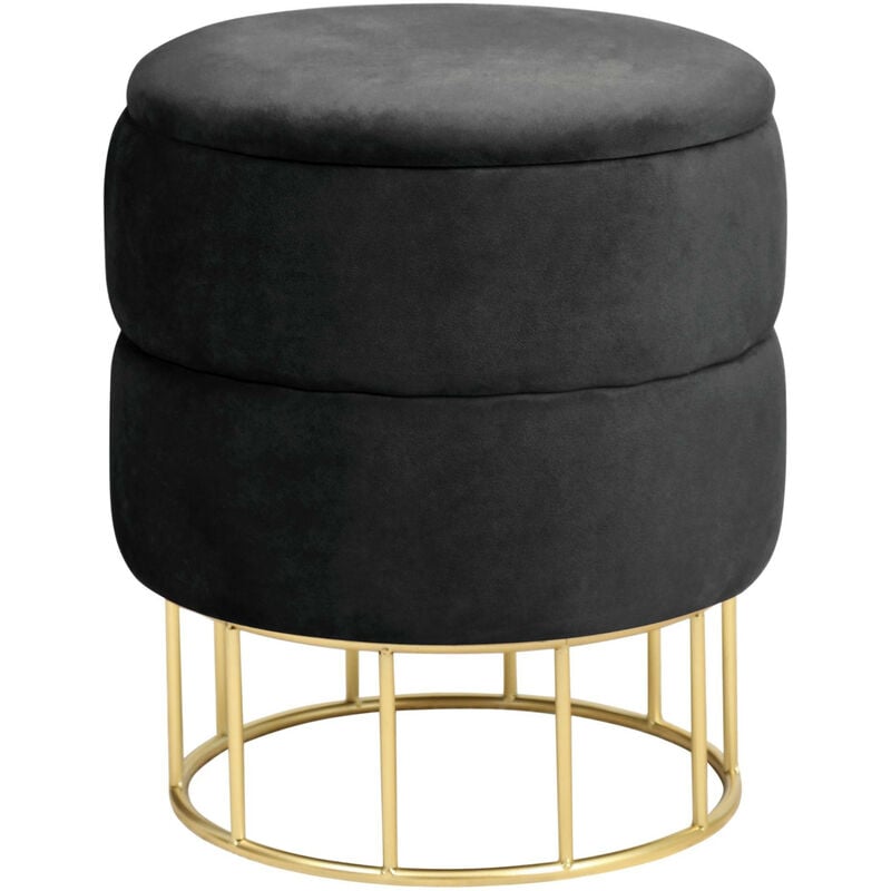 Pouf de Rangement avec Couvercle matelassé AKORD ELZA velour colour Noir hauteur 42 cm