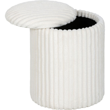 Pouf de rangement avec couvercle réversible, tabouret moderne en velours côtelé blanc, idéal pour le salon et la chambre.