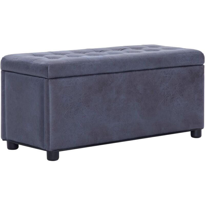 Pouf de rangement Banc coffre rangement 87,5 cm Gris Similicuir daim 75901