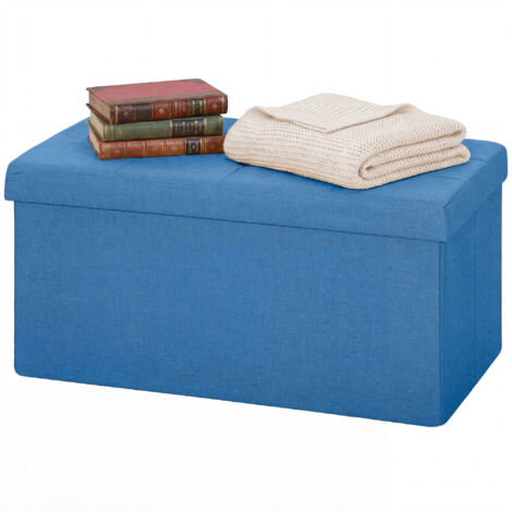 Pouf de rangement, banc de rangement pliable 84 L 76 x 38 x 38 cm, revêtement en lin synthétique bleu clair