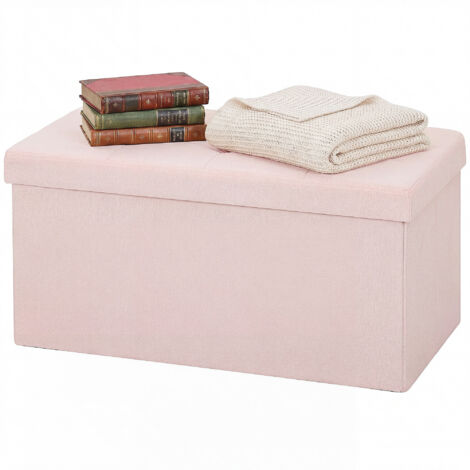Pouf de rangement, banc de rangement pliable 84 L 76 x 38 x 38 cm, revêtement en lin synthétique rose