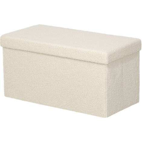 Pouf de rangement, banquette rembourrée avec espace de rangement et couvercle pour salon, chambre, couloir, blanc crème