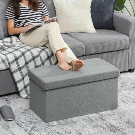 Pouf de rangement, banquette rembourrée avec espace de rangement et couvercle pour salon, chambre, couloir, gris foncé