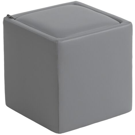 Pouf de rangement cube avec couvercle, assise en similicuir gris 40x40x40 cm, coffre compact repose-pieds et siège d’appoint salon chambre design moderne