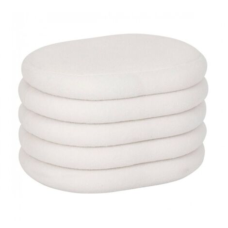 Pouf de rangement ovale en tissu bouclette, coloris blanc - Longueur 59 x Profondeur 45 x Hauteur 40 cm