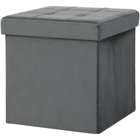 Pouf de rangement pliable, boîte de rangement, mousse, MDF, gris