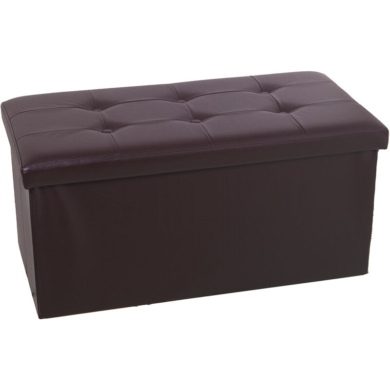 Fijalo - Pouf de rangement pliant en simili cuir marron 77X38X38 Cm