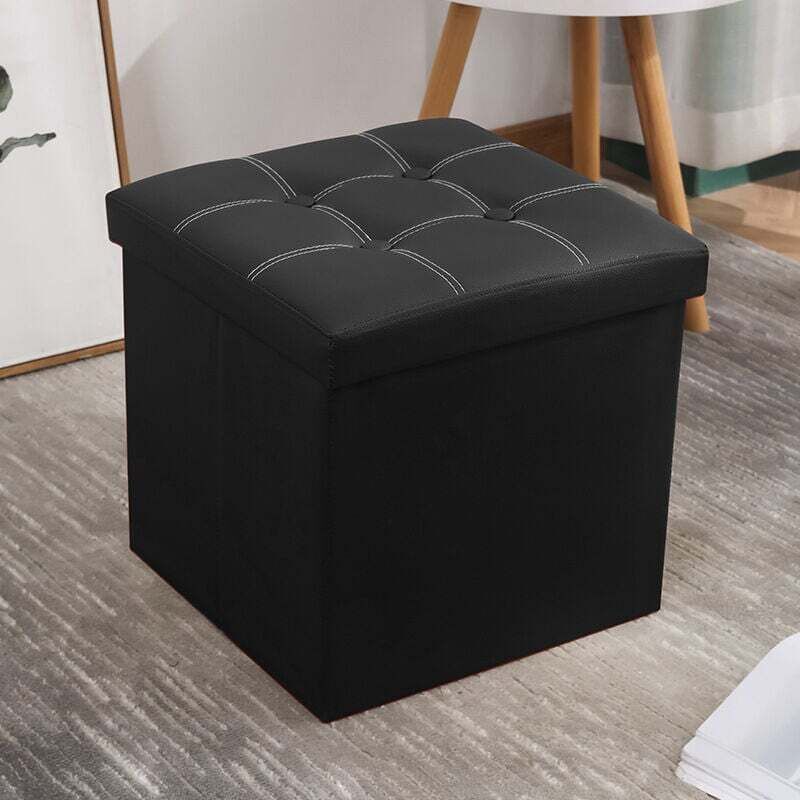 Pouf de Rangement Pouf en Simili Cuir Pliable Repose-Pieds carrés Tabourets Table Basse Cube Repose-Pieds siège 38x38x38 cm (Noir) Pouf