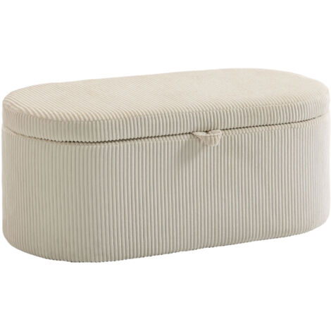 Pouf de rangement, revêtement en velours côtelé, assise rembourrée, banc de bout de lit, 105 x 51 x 49 cm, beige
