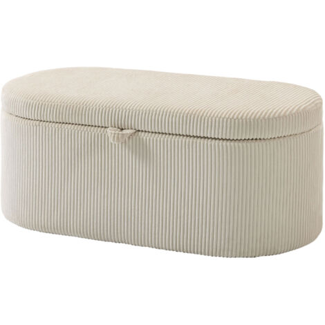 Pouf de rangement, revêtement en velours côtelé avec assise rembourrée, banc de pied de lit, 105 x 51 x 49 cm, beige