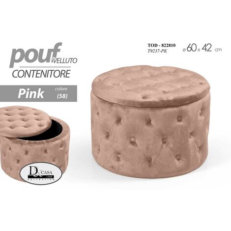 Pouf de rangement rose avec ouverture cm 60 x 42 h