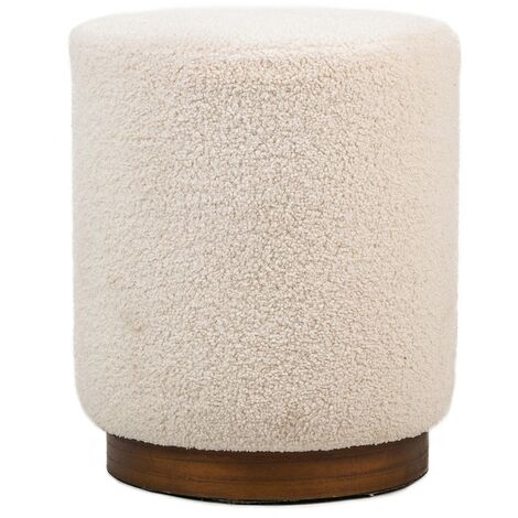 Nordlys – Pouf de salon en bouclette premium – Assise circulaire 42 cm – Mousse de densité 26 kg/m³ – Noyer marron foncé – Confort supérieur