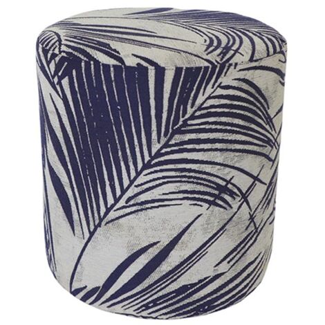 Pouf de salon motif jungle bleu et gris