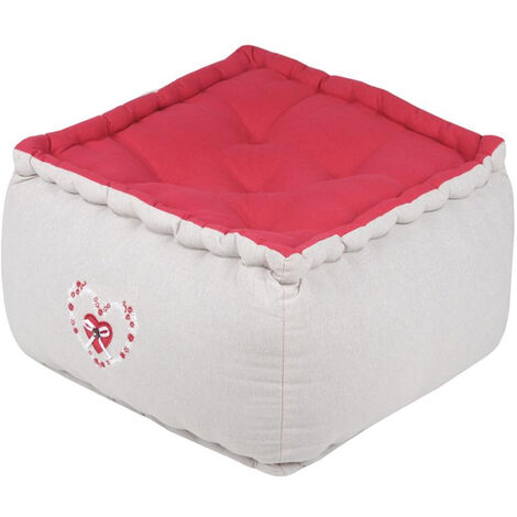 Pouf de sol Collection Pauline rouge et beige