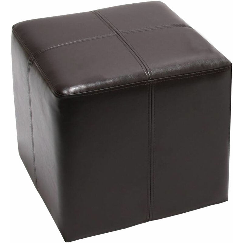 Pouf dé, tabouret Onex, cuir, 36x36x36cm, marron