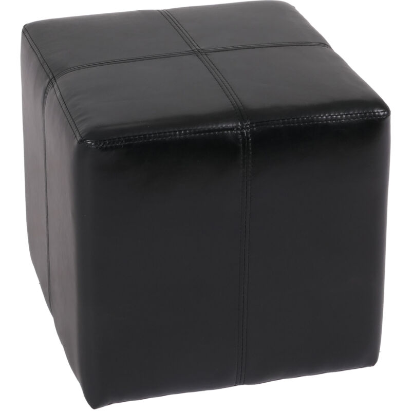 HHG - Pouf dé, tabouret Onex, cuir, 36x36x36cm, noir