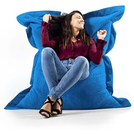 Pouf Déhoussable avec Billes, Rectangulaire, Velours Côtelé Bleu Ciel, Intérieur pour Salon, Chambre - BiG52