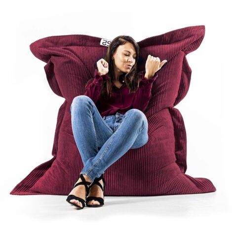 Pouf Déhoussable avec Billes, Rectangulaire, Velours Côtelé Cerise, Intérieur pour Salon, Chambre - BiG52