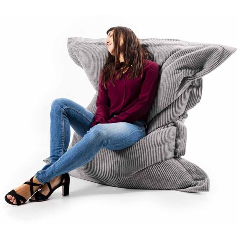Pouf Déhoussable avec Billes, Rectangulaire, Velours Côtelé Gris Clair, Intérieur pour Salon, Chambre - BiG52