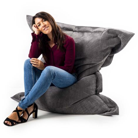 Pouf Déhoussable avec Billes, Rectangulaire, Velours Côtelé Gris, Intérieur pour Salon, Chambre - BiG52