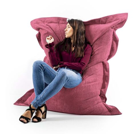 Pouf Déhoussable avec Billes, Rectangulaire, Velours Côtelé Rose, Intérieur pour Salon, Chambre - BiG52
