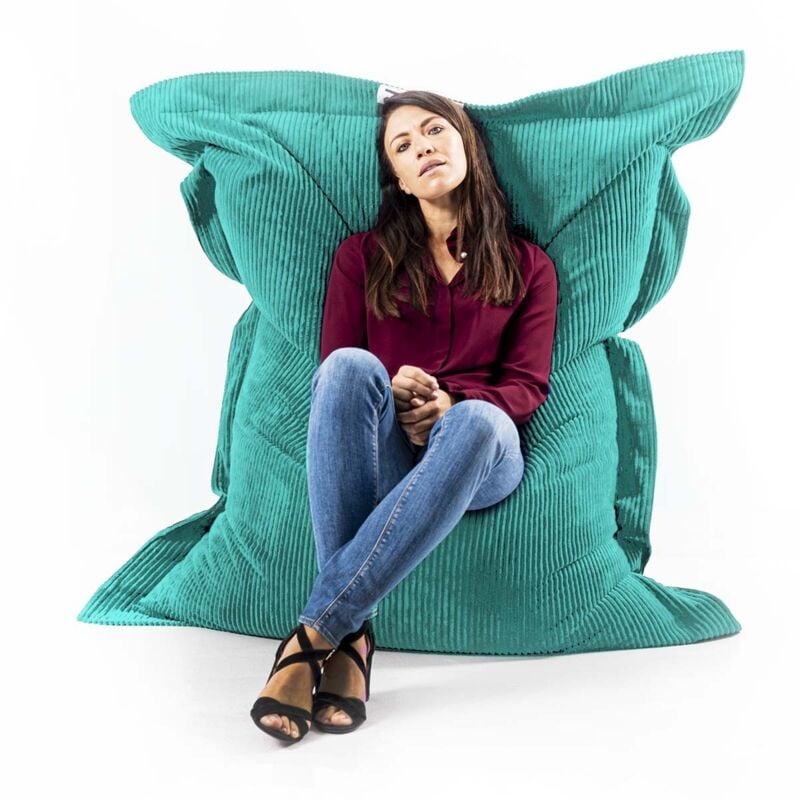 Pouf Déhoussable avec Billes, Rectangulaire, Velours Côtelé Turquoise, Intérieur pour Salon, Chambre - BiG52